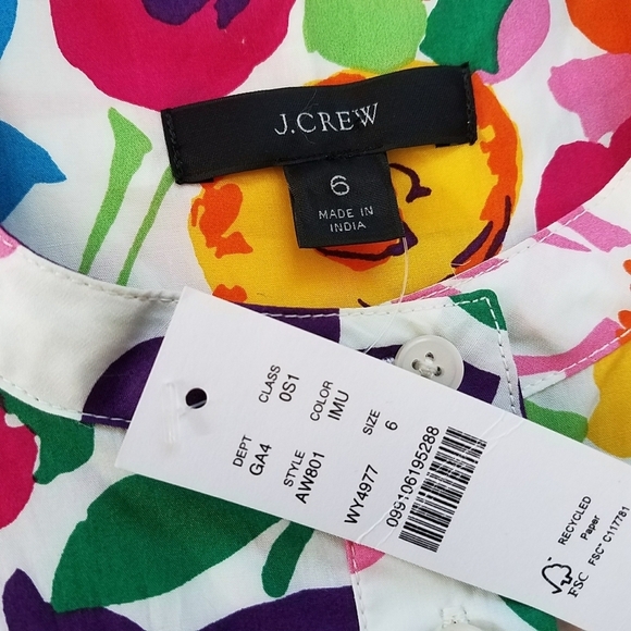 J. Crew Puff-sleeve Dress in Vibrant Garden Print Floral Shift Dress - Picture 8 of 9